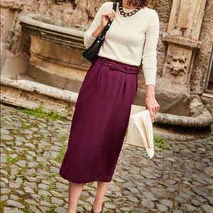 Boden Christina Belted Midi Skirt Ruby Ring
